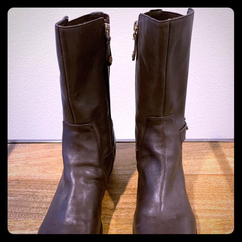 Isaac Mizrahi Live Mid Calf Leather Riding Boots